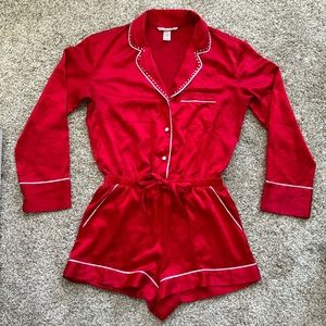 Victorias Secret Red Silk Pajama Romper